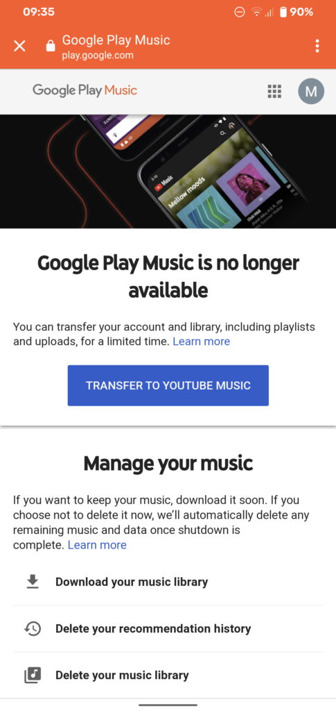 Play music no longer available