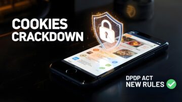 Graphic showing India’s Digital Personal Data Protection (DPDP) Rules 2025, depicting data privacy, cybersecurity, and business compliance requirements under the new regulations.