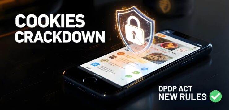 Graphic showing India’s Digital Personal Data Protection (DPDP) Rules 2025, depicting data privacy, cybersecurity, and business compliance requirements under the new regulations.